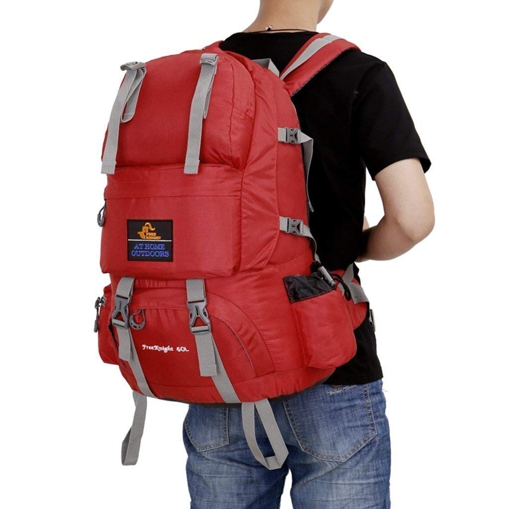 50L Mochila Senderismo GENOLD Bolsa Multifunción Impermeable Deportes Al Aire Libre Bolsa de Viaje de Día para Acampar Trekking Pesca de Viaje Ciclismo Esquí de Ocio-Roja