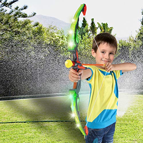 MagicWe Bow and Arrow Toy Set for Kids Archery Bow Comes with 6 Suction Cups Arrows Target with LED Flash Lights Indoor Outdoor Toys Garden Practice Hunting Series Boys Girls Age 5+ Year Green