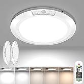 2 Pack USB Rechargeable Motion Sensor Ceiling Light with Remote, Battery Powered Magnetic Pantry Light 5 Color Temperatures D
