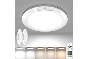2 Pack USB Rechargeable Motion Sensor Ceiling Light with Remote, Battery Powered Magnetic Pantry Light 5 Color Temperatures D