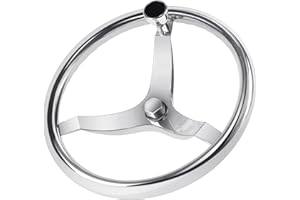 QYMOPAY 3 Spoke Stainless Steel Boat Steering Wheel 13-1/2" Dia with 5/8"-18 and 1/2"-20 Nut and Turning Knob Marine Steering Wheel for Seastar, for Verado, for Teleflex Cable Helm