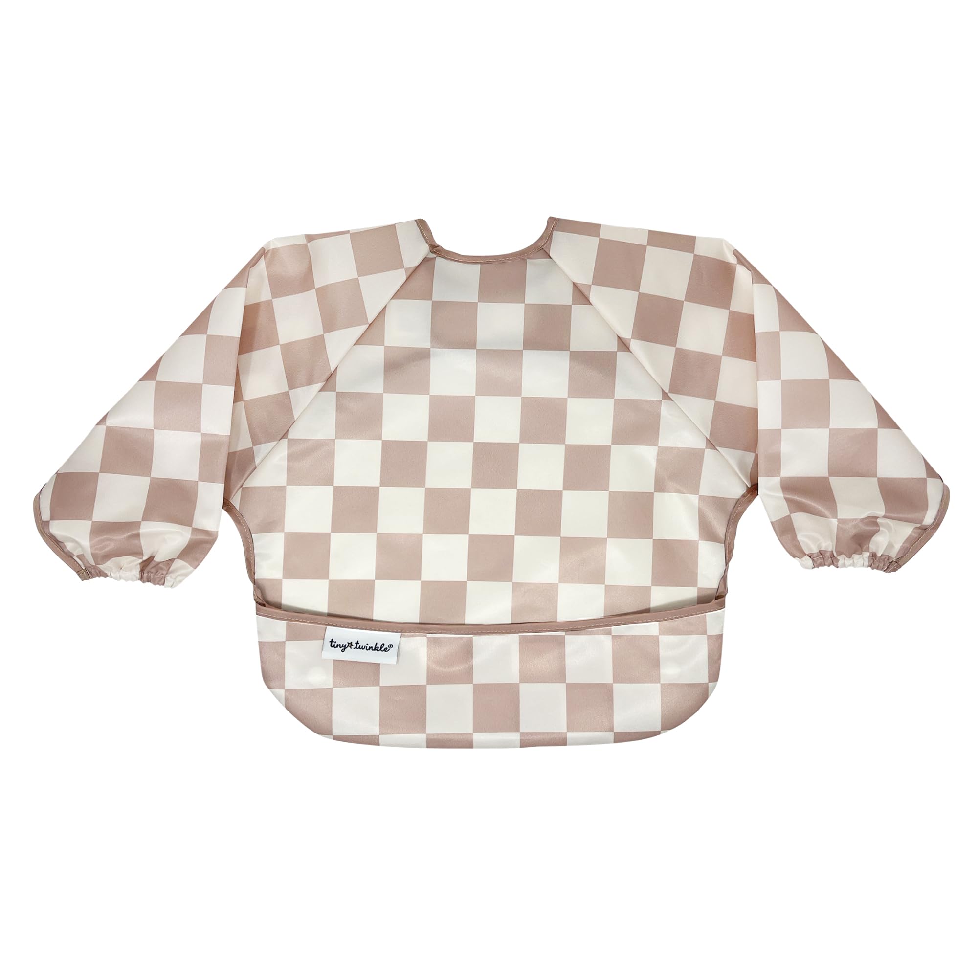 Photo 1 of Tiny Twinkle Mess Proof Baby Bib,Waterproof Smock Baby Bib for Eating,Machine Washable Long Sleeve Bib,Baby Led Weaning,Toddler Bib,BLW Supplies(Checkers Brown, Small 6-24 Months)