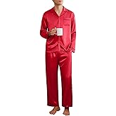 Ekouaer Mens Pajamas Set Silk Satin Pajama Set 2 piece Loungewear Long Sleeve Sleepwear Button-Down Pj with Long Pants S-XXL