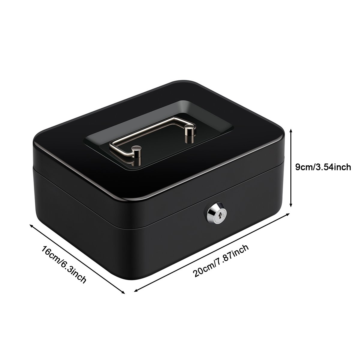 FLOUREON Cash Box Steel Money Case Safe Storage Box with Key Interior Tray Detachable for Home Supermarket Bills Coin Checks Receipt
