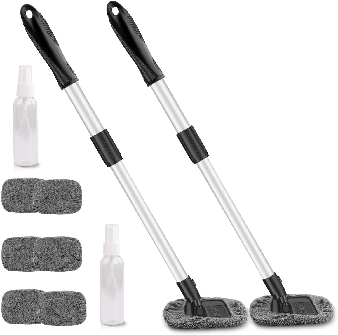 AstroAI Car Window Cleaner, 8 Reusable and Washable Microfiber Pads, Windshield Cleaning Tool with Telescopic and Extendable Handle Auto Inside Glass Wiper Kit, Gray, 2 Pack: Automotive