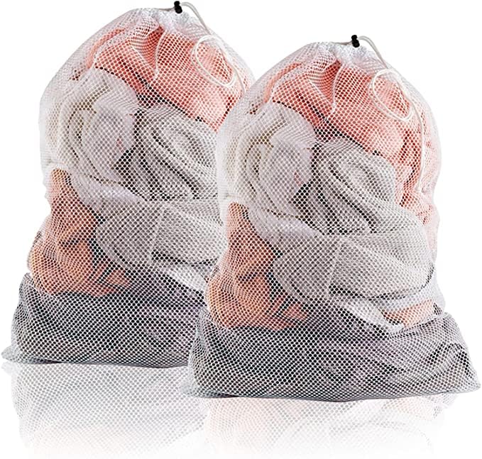2 Pack Extra Large Mesh Laundry Bag with Drawstring, 23.6×35.4inch Washing Bag Net for Washing Machine, Washing Bags for Travel, Delicates, College Dorm (White)