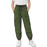 Latnnut Girls Cargo Pant Cotton Elastic Waist Joggers Pants for Kids Hiking Training Sweat Casual Trousers with Pockets