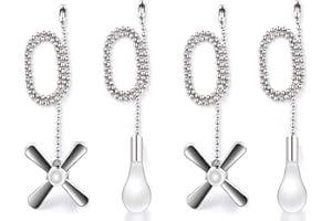 SUR-CIEL 4PCS Ceiling Fan Pull Chain, Bulb and Fan Pattern Pull Chain Extension, Light Pull Chain, 12 Inches Fan Pulls Chain with 3mm Diameter Beaded Ball Connector, Silver