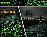 KLEMOO Glow in the Dark Pebbles 200 PCS, Artificial Decorative Stones Rocks for Walkways and Aquarium in Green, Create Glowing “Starry Night” Garden