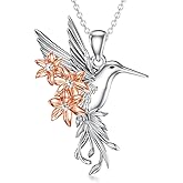 LWXIE Diamond Hummingbird Necklace for Women 925 Sterling Silver Hummingbird Pendant Necklaces with Flower and Lab Grown Diamonds Jewelry Gifts