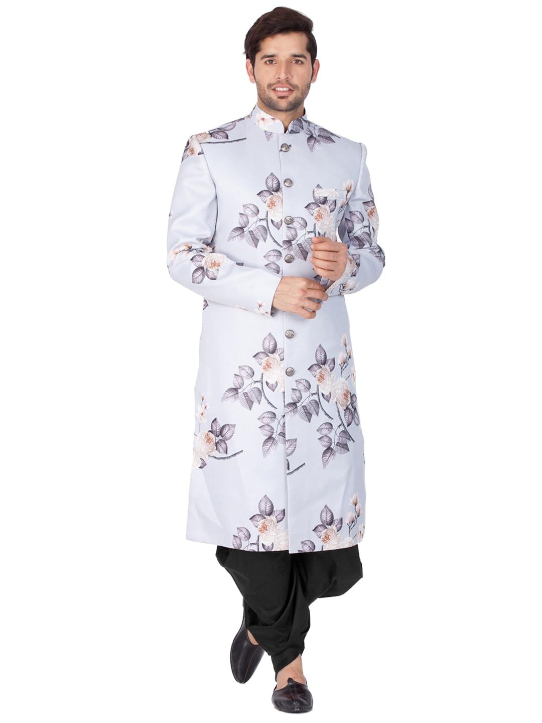 vastramay men cotton blend sherwani set (lavender grey_vasmsw015ncdbl)