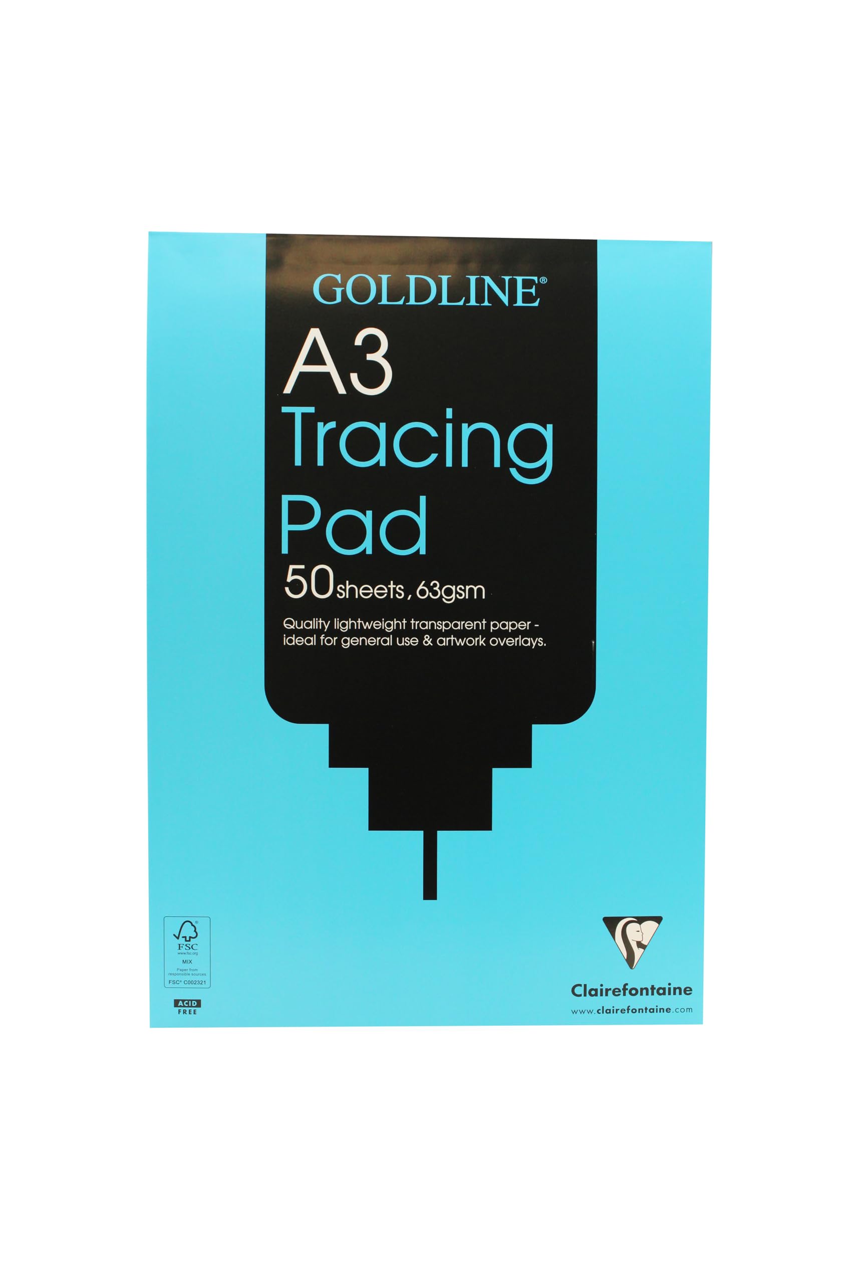 Clairefontaine - Ref GPT2A3Z - Goldline Popular Tracing Pad (Contains 50 Sheets) - A3 (420 x 297mm) in Size, 63gsm Paper, FSC-Certified - Suitable for Tracing Items