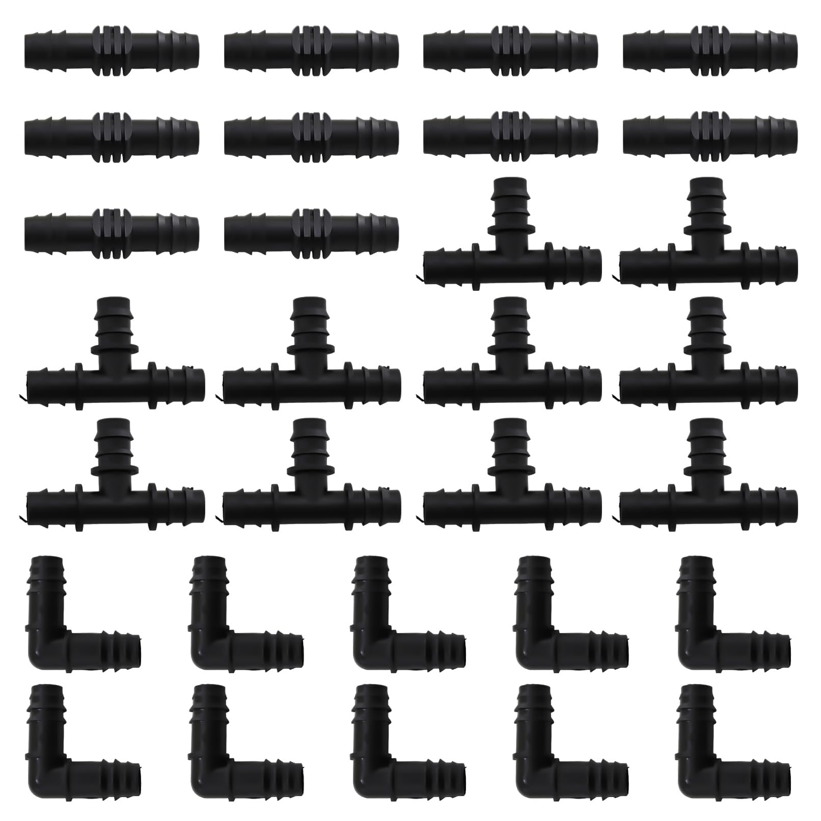 Mtanlo 30 Pcs Irrigation Fittings, 16mm Watering Connector, Irrigation Tee Fitting, Watering Hose Elbow Fitting, Gardening Irrigation Hose Interface Tool