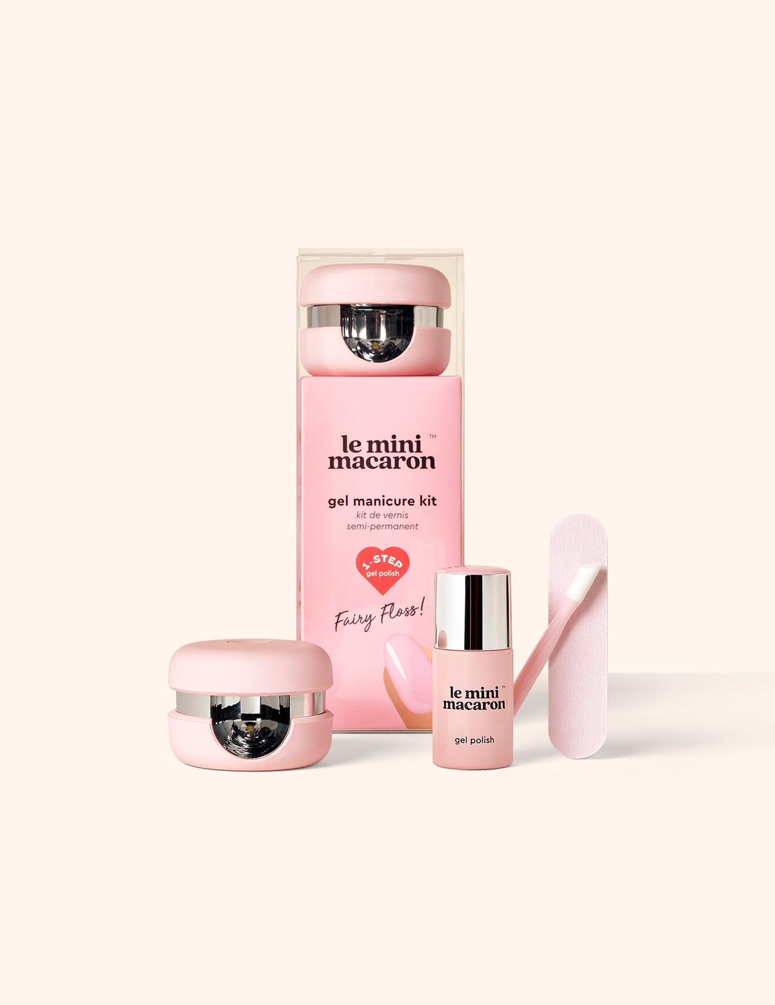 Le Mini Macaroon - Manicure and Pedicure Kit - Semi-Permanent Nail Polish - Quick Drying LED Lamp - Fairy Floss Powder Pink Nail Gel Polish