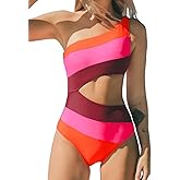 CUPSHE Women's One Piece Swimsuit One Shoulder Bathing Suit Cutout Color Block Swimwear