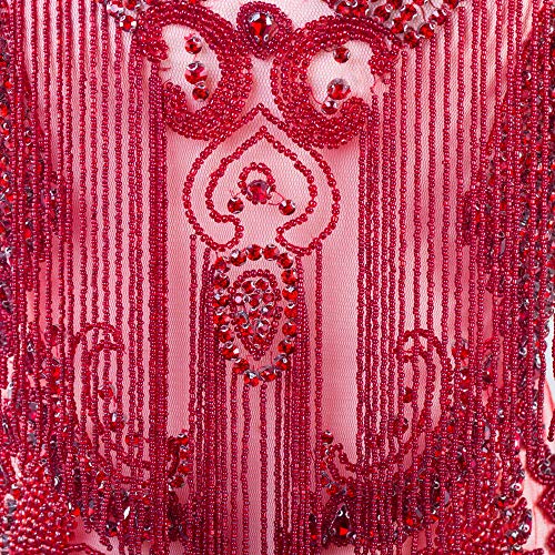 Waterfall Dangling Bodice Applique, FAGNZHIDI Red Handmade Large Bridal Rhinestone Patch for Sewing on Wedding Dress, Evening Prom, Gouture Gown. Best for Photograph Shot, Performance, Designer