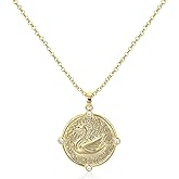 Gold Pendant Necklace for Women 14K Gold Plated Coin Pendant Necklace Adjustable Chain Disc Round Charm Initial Statement Necklace Trendy Jewelry Gift for Her