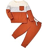 KAFIREN Baby Boy Fall Winter Clothes Toddler Boy Outfits Long Sleeve Patchwork Sweatshirt Tops Pants 2 Piece 12 Months-5T