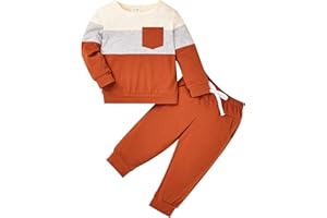 KAFIREN Baby Boy Fall Winter Clothes Toddler Boy Outfits Long Sleeve Patchwork Sweatshirt Tops Pants 2 Piece 12 Months-5T