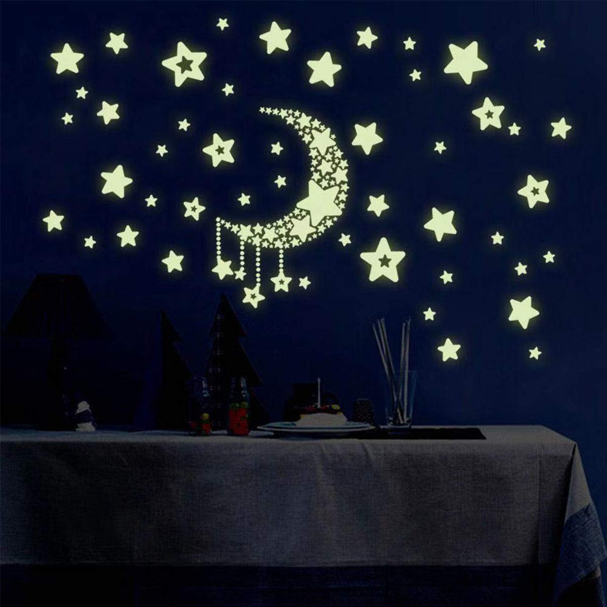 Wanban Mixed Star Moon Glow in The Dark Stars Wall Sticker Creative Luminous Night Sky Decal Home Glowing Ceiling Decor for Kids Bedding Room Birthday Gift
