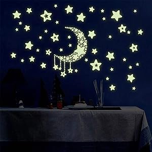 Wanban Mixed Star Moon Glow in The Dark Stars Wall Sticker Creative Luminous Night Sky Decal Home Glowing Ceiling Decor for Kids Bedding Room Birthday Gift