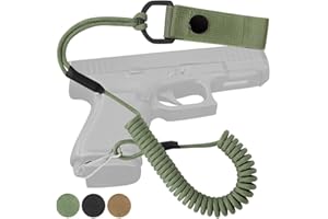 TECEUM Tactical Pistol Lanyard – 3+ Colors – Equipment Accessories for Military, Police, Security & Personal Use – Spring Safety Strap with D-Ring Keeper – Anti-Loss Elastic Coil for Belt or MOLLE