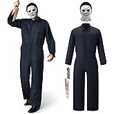 IEEILULU Michael Myers Costume Adult, Halloween Horror Jumpsuit Men Navy Blue Coveralls with Killer Mask and Toy Knife
