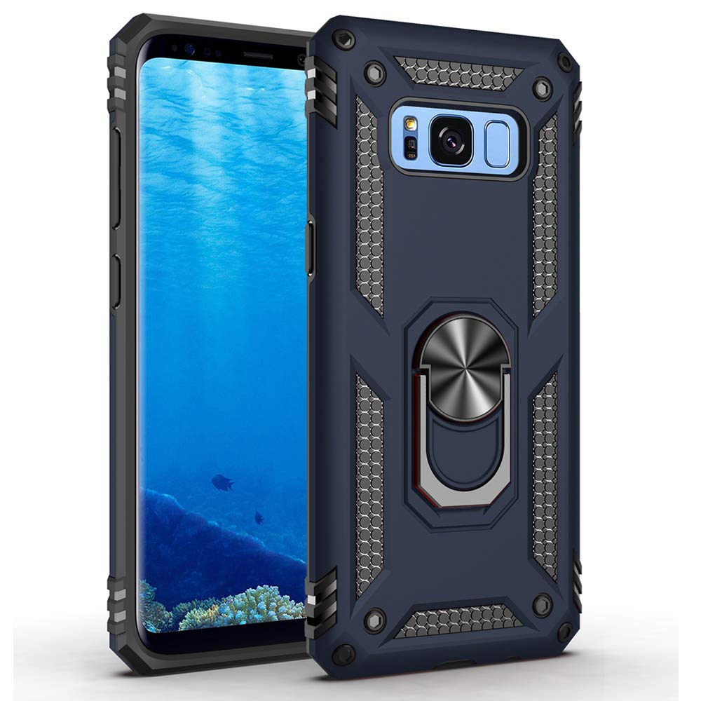 Photo 1 of Dishibei Military Grade Drop Impact for Samsung Galaxy S8 Plus Case 6.2 inch 360 Metal Rotating Ring Kickstand Holder Built-in Magnetic Car Mount Armor for Galaxy S8+ Plus Phone Case (Blue)