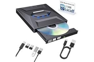 7-in-1 External USB DVD Drive Player, USB 3.0 Type-C Portable CD DVD ROM Rw Burner Writer with 3 USB Ports, Sd/Tf Card Slots 