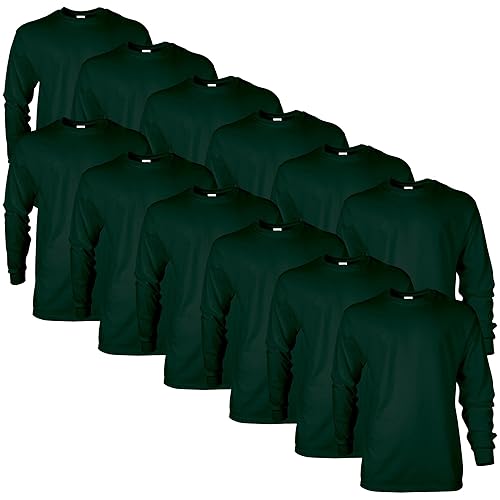 Gildan Unisex Adult Ultra Cotton Long Sleeve T-Shirt, Style G2400, Multipack, Forest Green (12-Pack), Large US