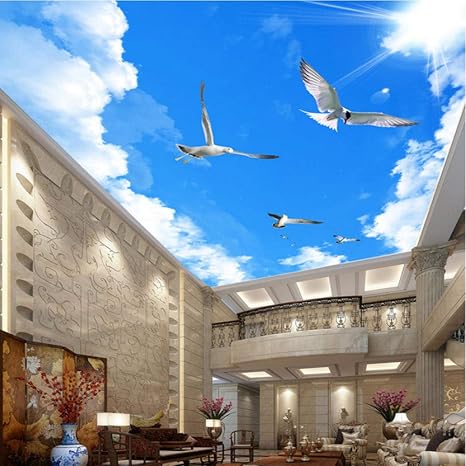 Amazon Co Jp 壁画の壁紙の装飾カスタム3d壁画の壁紙家の装飾青空白い雲空飛ぶ鳥の天井壁画寝室の壁のリビングルームの壁紙3d 0x140cm ホーム キッチン