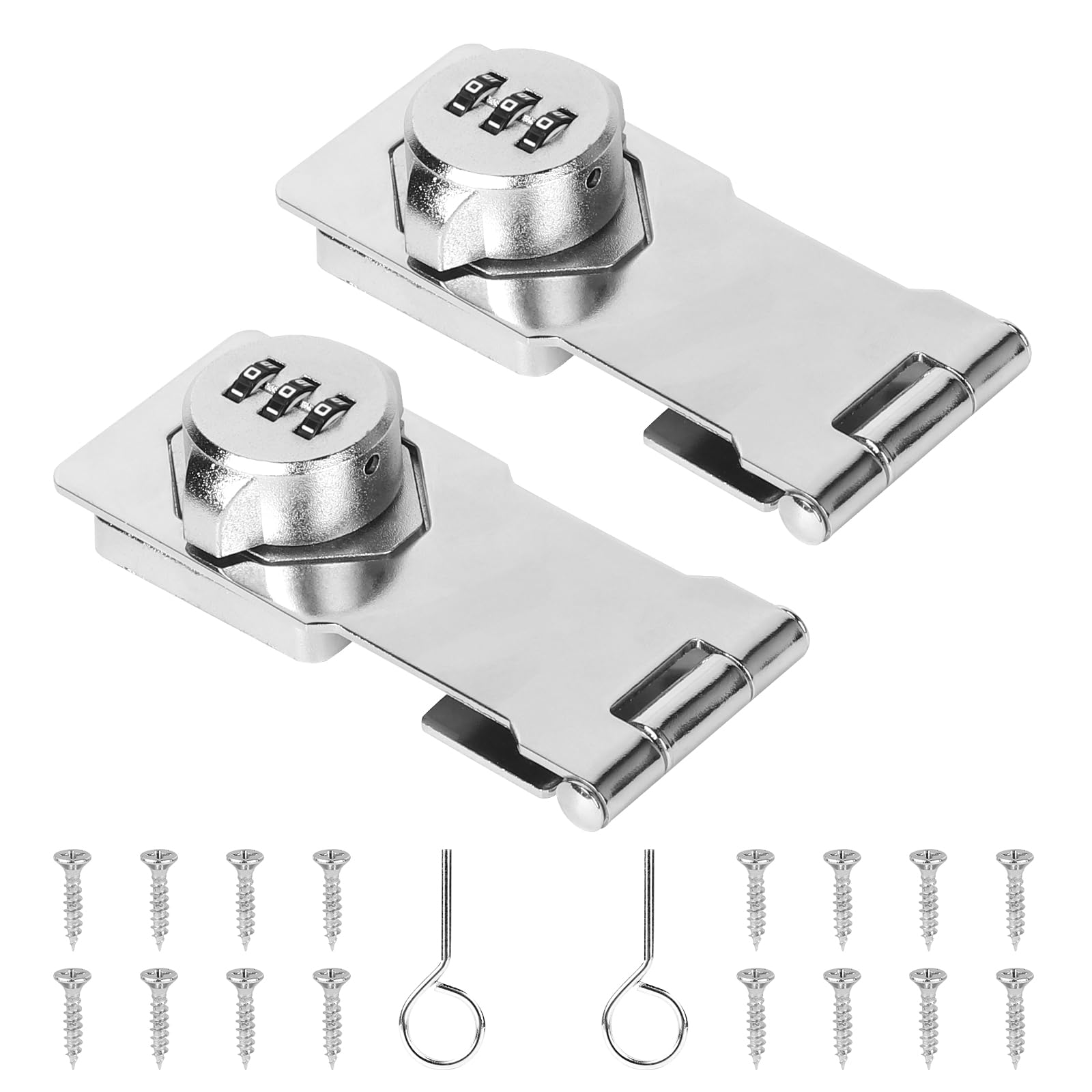 EXLECO 2 x Locker Latches with Combination Lock Hasp Stainless Steel Latch with Padlock Latch Door Lock with Trap Lock for Cabinet Drawer Silber
