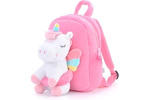 Gloveleya Unicorn Backpack for Girls Kids Backpack Plush Unicorn Toy Gifts for Kids Baby Napkins Snack Books Bag White 9 Inches
