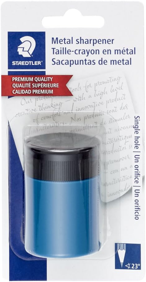 STAEDTLER pencil sharpener, premium quality sharpener with screw-on lid, prevents accidental openings, compact size for pencil case and work-station, 511 63BK (Pack of 1), Assorted colors. : Office Products