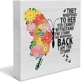 Inspirational Women Quote I am the Storm Wooden Box Sign Floral Butterfly Desk Decorative Wooden Sign Home Office Decor for Desk Table Shelf 5 x 5 Inches