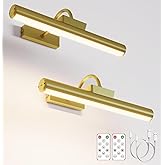 Picture Light Battery Operated, 13in Wireless Art Light for Paintings, Dimmable 5000mAh Recharging Battery Picture Light with Remote Control for Wall, Gallery Dartboard Art Bedroom (Gold-2Pack)