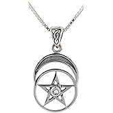 Jewelry Trends Pentacle Crescent Moon Goddess Sterling Silver Pendant Necklace 18" Moonstone