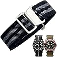 Danxancy French Troops Paratrooper Watchband,Military Elastic Nylon Watch Strap with Hook-and-Loop for Men Women Silver & Black Buckle 18/20/22mm