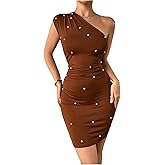 Floerns Women's One Shoulder Mini Dress Sleeveless Pearl Beaded Going Out Bodycon Dresses