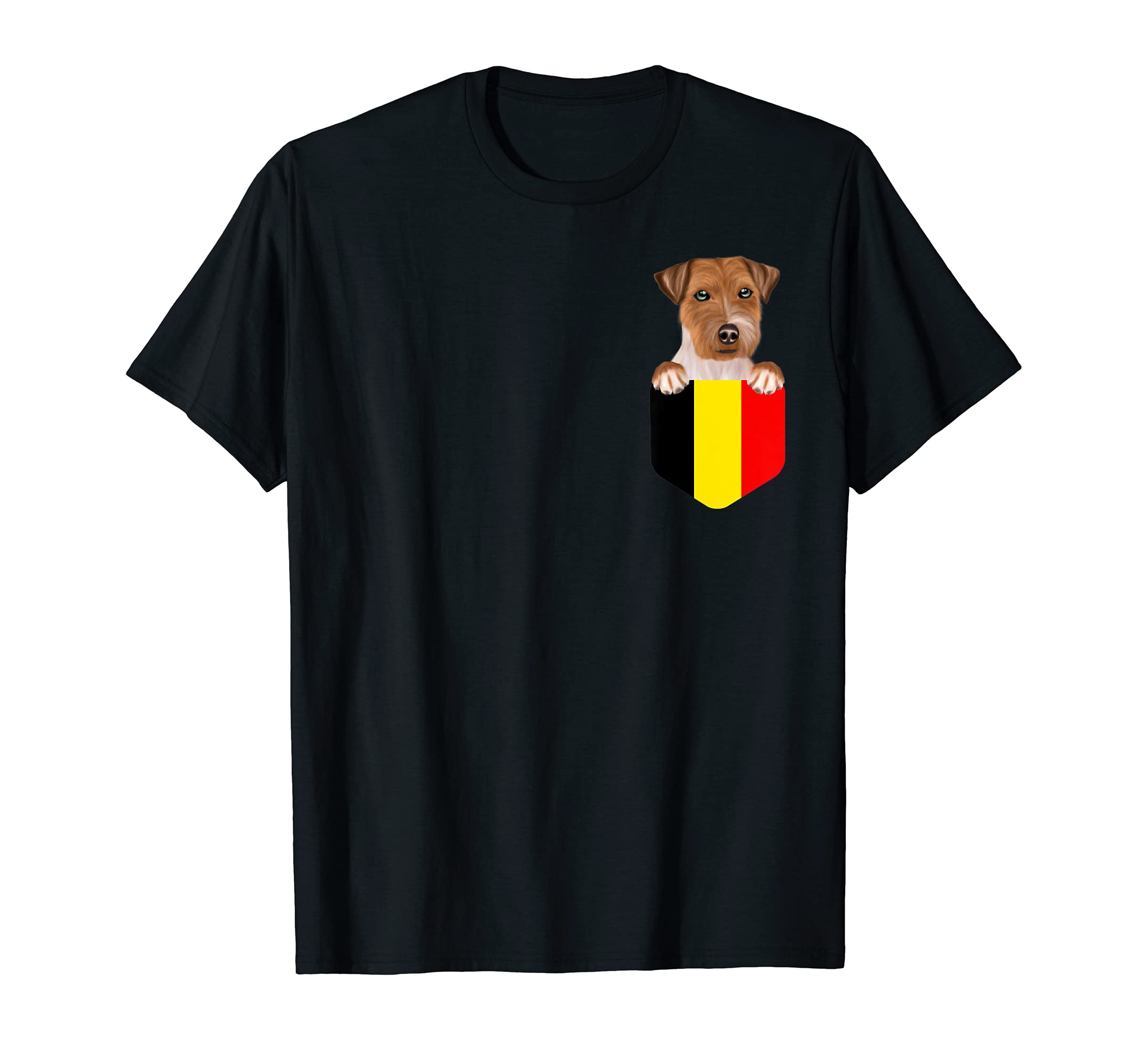 Belgium Flag Russell Terrier Dog In Pocket T-Shirt