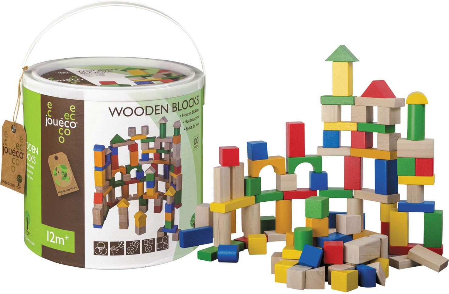 bucket of wooden blocks