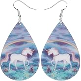 Bonsny Acrylic Big Dangle Pink Teardrop Floral Unicorn Horse Earrings Fashion Jewelry For Women charms