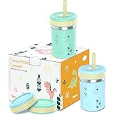Tronco [2 Pack] 10 oz 2-in-1 Stainless Steel Kids Tumbler Cups with Silicone Sleeves, Spill-Resistant Flexible Straws & Storage Lids, BPA-Free Smoothie and Snack Cups, Dishwasher Safe