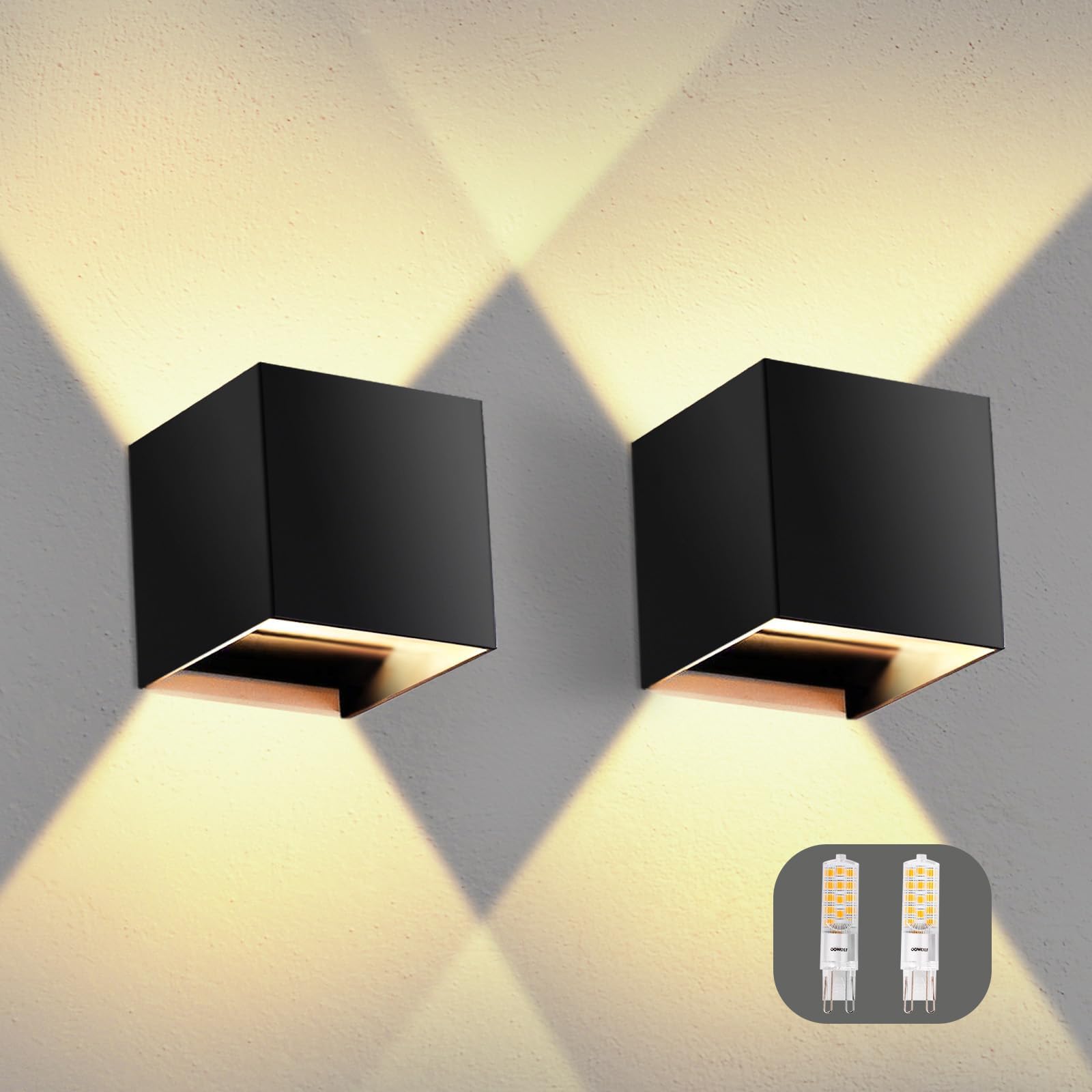 OOWOLF 2 Pcs LED Wall Lights Indoor 6W Modern Aluminum Modern Wall Wash Light for Living Room Bedroom Hallway，Warm White