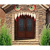 jollylife Halloween Monster Face Decorations - Outdoor Garage Door Archway Car Party Decor with Eyes Teeth Cutouts (Assembly Needed)