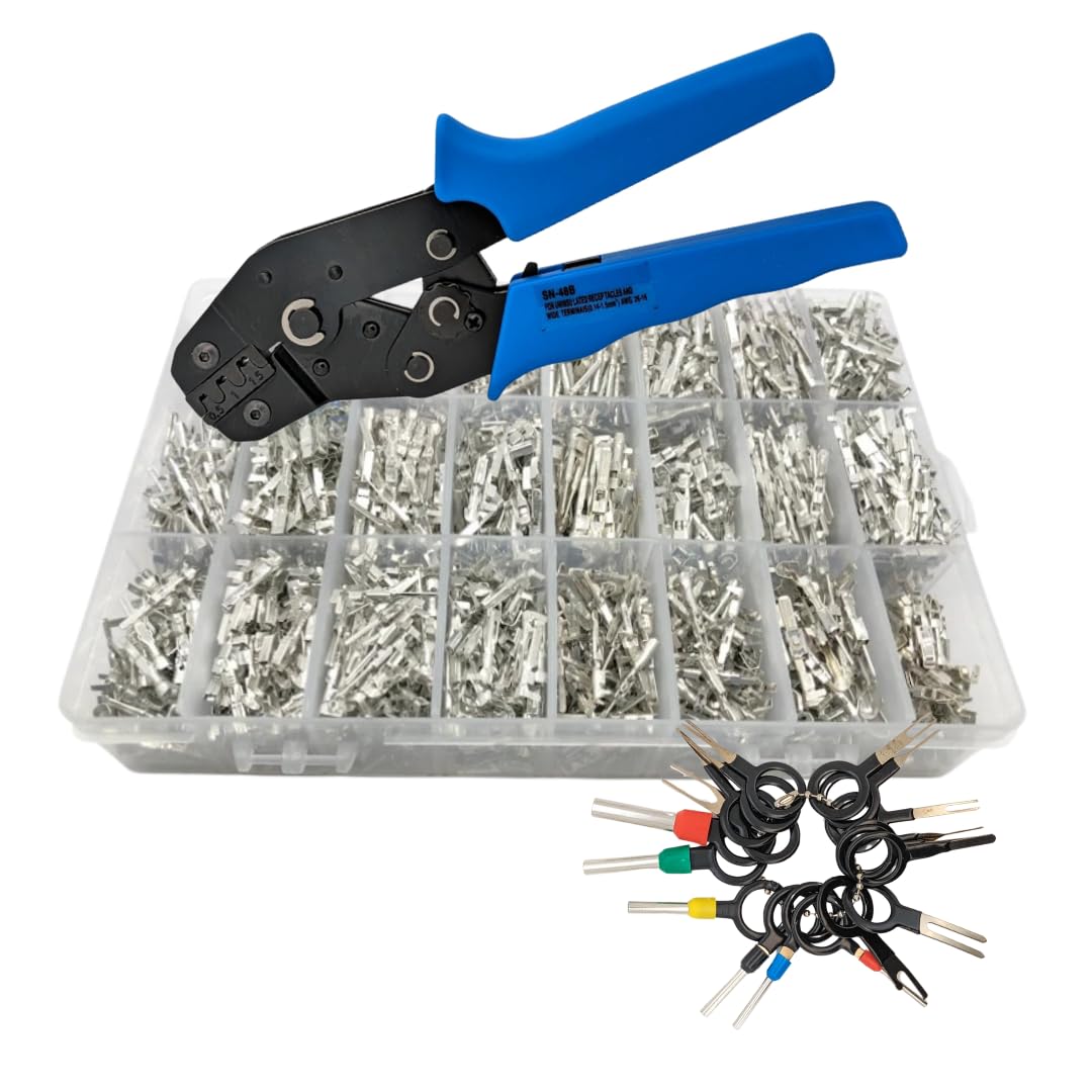 1069pcs Automotive Male & Female Connector Electrical Crimp Terminal Pins Set, Crimp Pliers & De-Pinning Tool - 1/1.5/1.8/2.2/2.8/3.5mm for Auto Vehicle Car Motorbike Motorhome Camper Van Plug