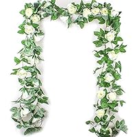 Lalacolorful 7.5FT Artificial Vine Flower Rose Garland with Green Leaves Fake Hanging Rose Flower Plant for Wedding Party Garden Wall Valentine Decoration (2 PCS)