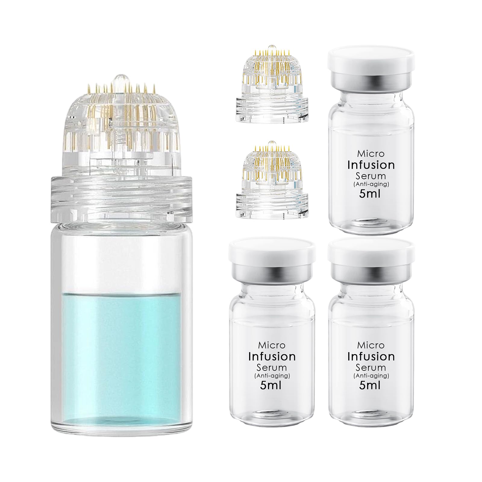 Microneedling Infusion System Set, Micro Microneedle Infusion System Included Hydra Needle 0.5mm 1Pc, 2 Replacement Needle Heads and Anti-Aging Serum Ampoules 5ml X 3, Anti-Aging Solution Treatment
