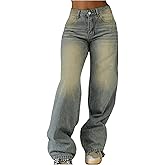 GORGLITTER Women's Wide Leg Jeans Baggy High Waisted Washed Denim Pants Y2k Street Pants Casual Bottoms