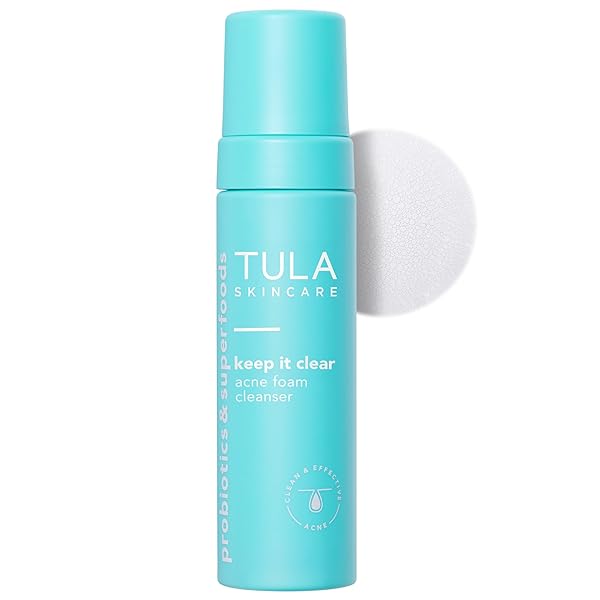 TULA SKIN CARE KEEP IT CLEAR – ACNE FOAM CLEANSER, CONTAINS SALICYLIC & AZELAIC ACID & PROBIOTICS, CLEARS & SOOTHES ACNE, BRIGHTENS PAST BLEMISH MARKS, 6.3 FL OZ.